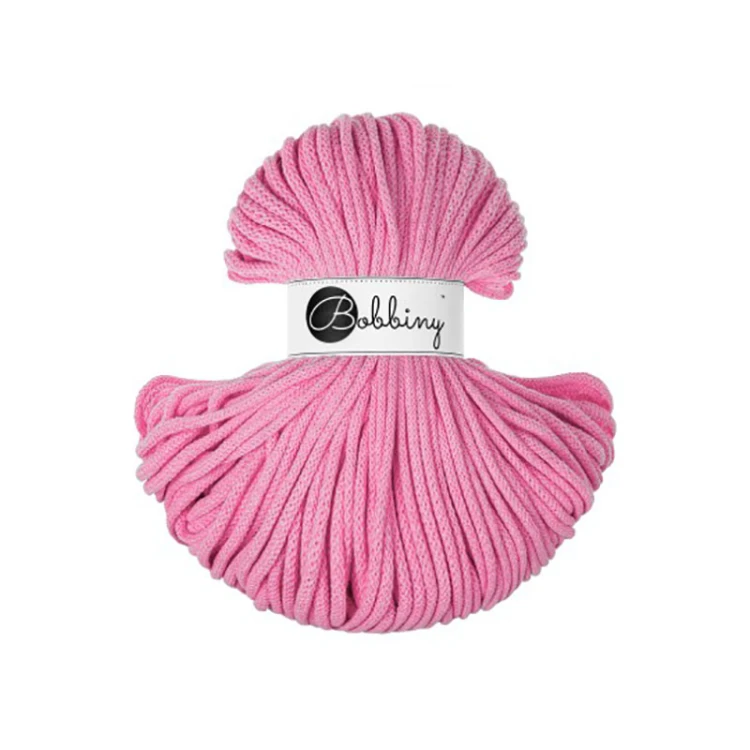 Sznurek pleciony bawełniany Bobbiny Premium / Guma Balonowa / Bubblegum Pink / 5mm / 100m