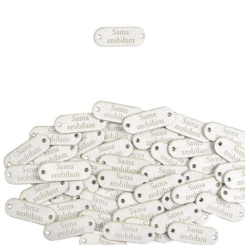 Zestaw metek nubuk premium "Sama zrobiłam'' / biel / 15 x 40 mm / 5 szt