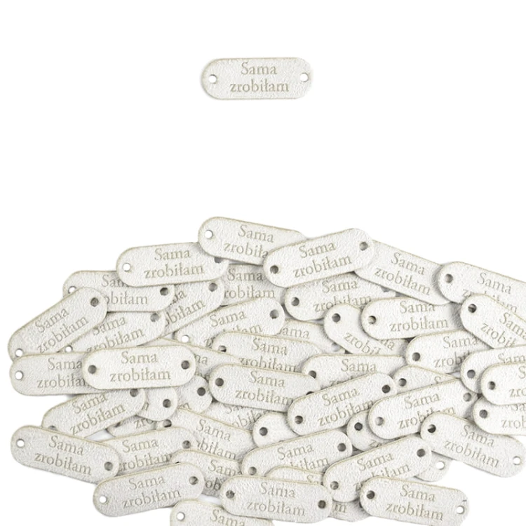 Zestaw metek nubuk premium "Sama zrobiłam'' / biel / 15 x 40 mm / 5 szt