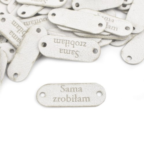 Zestaw metek nubuk premium "Sama zrobiłam'' / biel / 15 x 40 mm / 5 szt