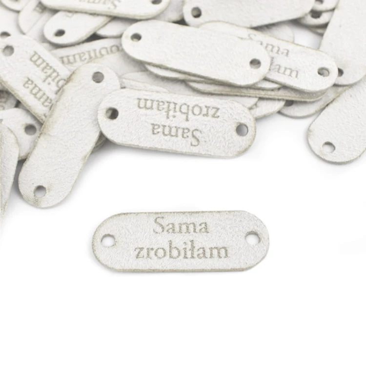 Zestaw metek nubuk premium "Sama zrobiłam'' / biel / 15 x 40 mm / 5 szt