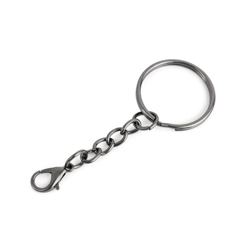 Kółko na klucze z łańcuszkiem i karabińczykiem / czarny nikiel / 25 mm / 10 szt / 940178