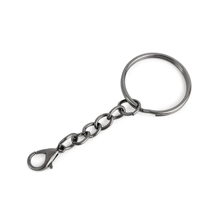 Kółko na klucze z łańcuszkiem i karabińczykiem / czarny nikiel / 25 mm / 10 szt / 940178