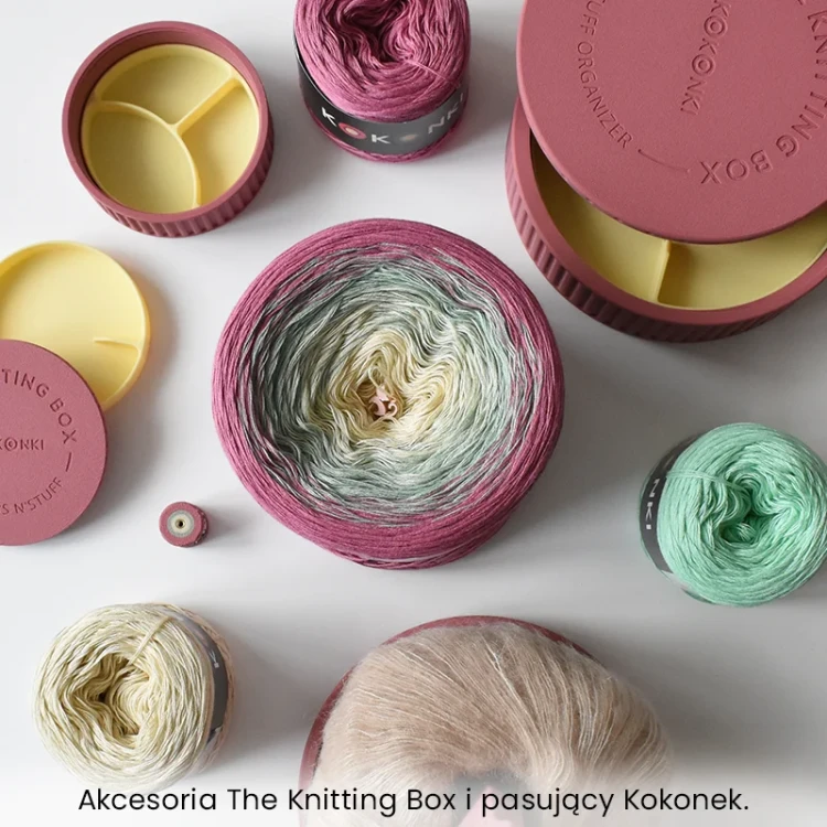 Akcesoria The Knitting Box i pasujący kolorystycznie Kokonek