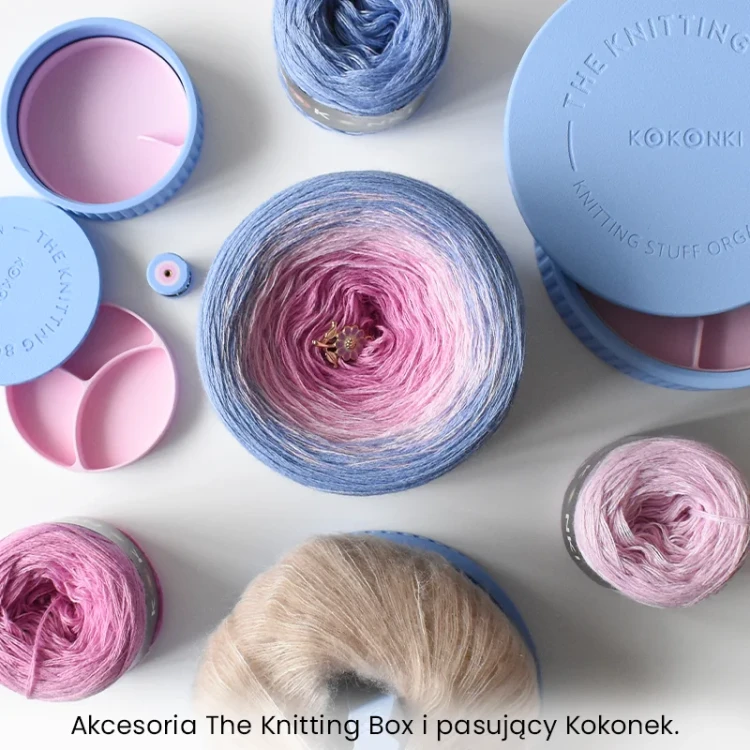 Akcesoria The Knitting Box i pasujący kolorystycznie Kokonek