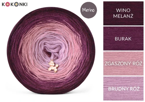 KOKONEK Merino 882 Velvet fig - Wino melanż/burak/zgaszony róż/brudny róż