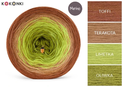 KOKONEK Merino 883 Pear orchard - Toffi/terakota/limetka/oliwka