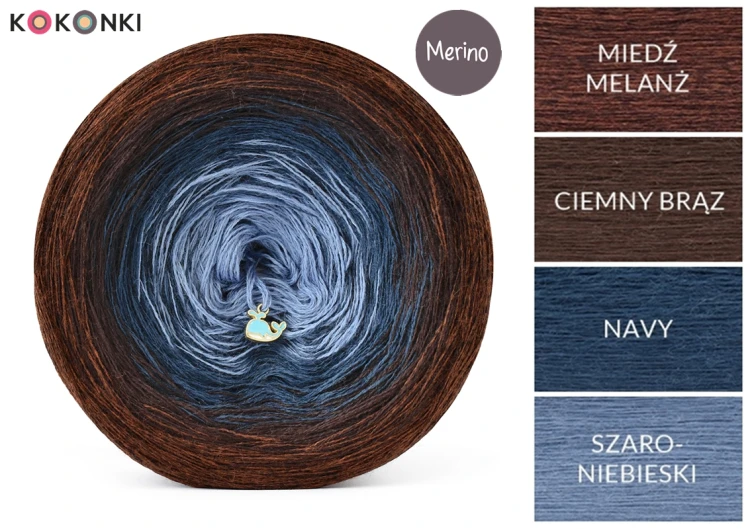 KOKONEK Merino 884 Blueberry brownie - Miedź melanż/ciemny brąz/navy/szaro-niebieski