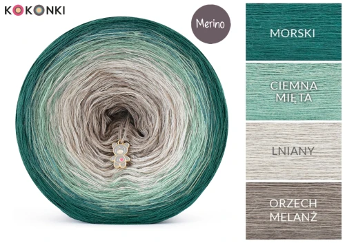 KOKONEK Merino 886 Rainy walk - Morski/ciemna mięta/lniany/orzech melanż