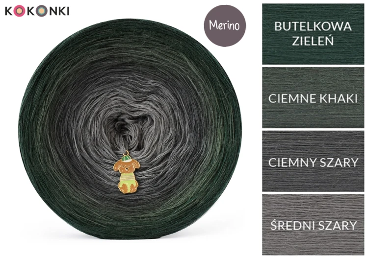 KOKONEK Merino 887 Mossy shadows - Butelkowa zieleń/ciemne khaki/ciemny szary/średni szary