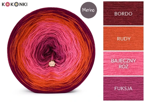 KOKONEK Merino 889 Crackling campfire - Bordo/rudy/bajeczny róż/fuksja
