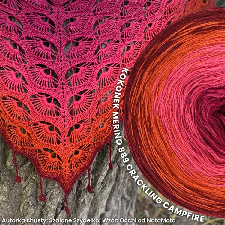 KOKONEK Merino 889 Crackling campfire - Bordo/rudy/bajeczny róż/fuksja