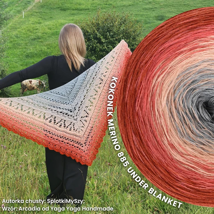 KOKONEK Merino 885 Under blanket - Cegła/jasna morela/łososiowy/szary