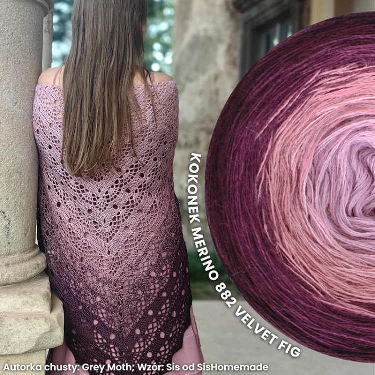 KOKONEK Merino 882 Velvet fig - Wino melanż/burak/zgaszony róż/brudny róż