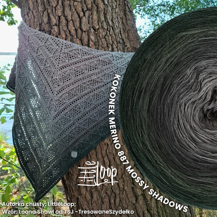 KOKONEK Merino 887 Mossy shadows - Butelkowa zieleń/ciemne khaki/ciemny szary/średni szary