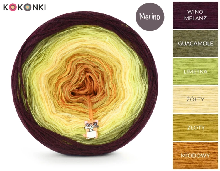 KOKONEK Merino 892 TSJ Odissea 05 - Wino melanż/guacamole/limetka/żółty/złoty/miodowy