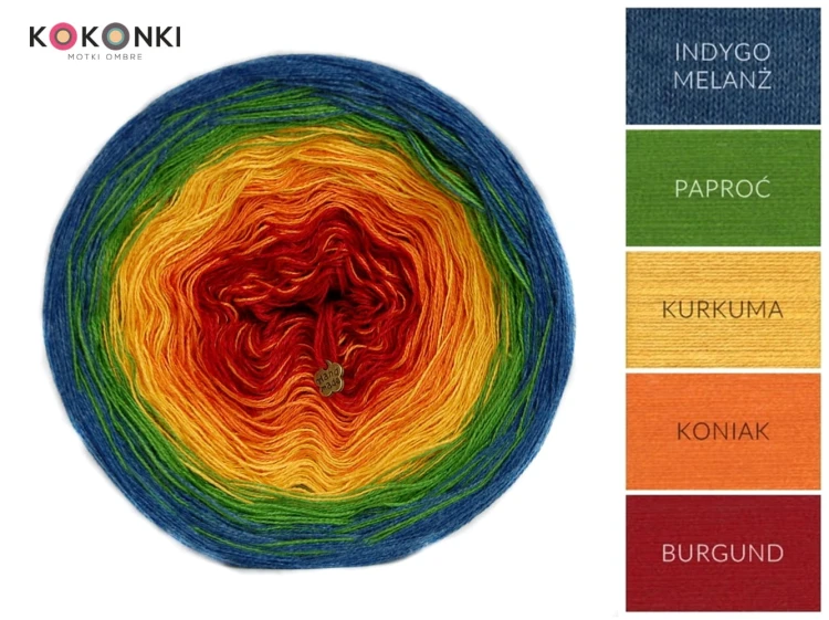 KOKONEK Indygo melanż/paproć/kurkuma/koniak/burgund