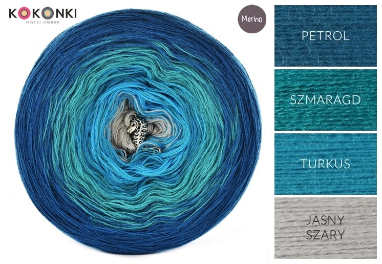 KOKONEK Merino 544 - Petrol/szmaragd/turkus/jasny szary