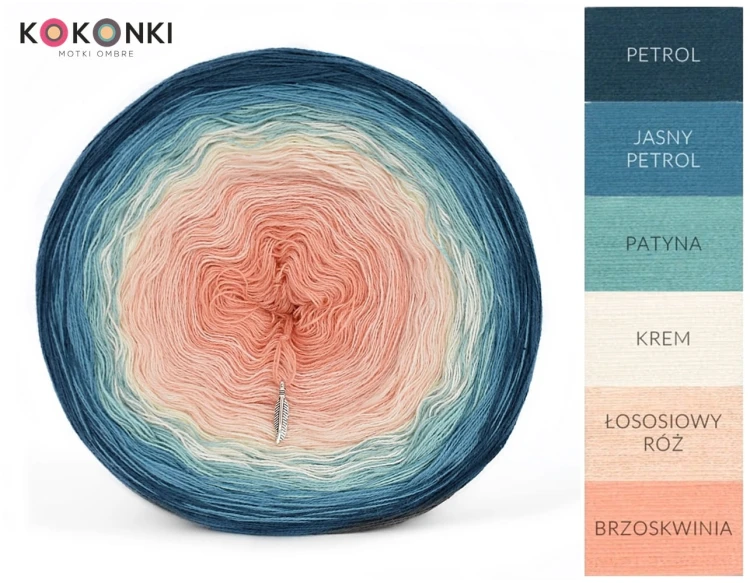 KOKONEK Petrol/jasny petrol/patyna/krem/łososiowy róż/brzoskwinia