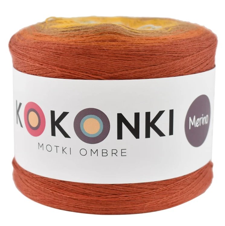 KOKONEK Merino 574 Jarzębinka - Cegła/koniak/ciepły brąz/kurkuma/jasny szary