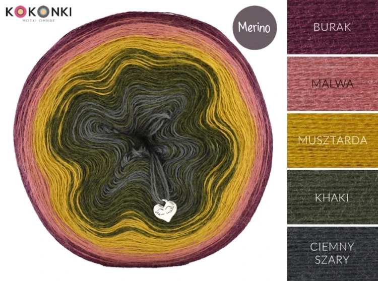 KOKONEK Merino 575 Dojrzała jabłoń - Burak/malwa/musztarda/khaki/ciemny szary