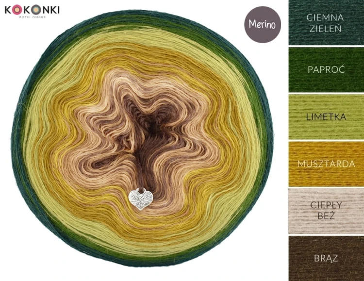 KOKONEK Merino 582 Smaki lasu - Ciemna zieleń/paproć/limetka/musztarda/ciepły beż/brąz