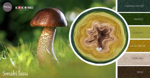 KOKONEK Merino 582 Smaki lasu - Ciemna zieleń/paproć/limetka/musztarda/ciepły beż/brąz