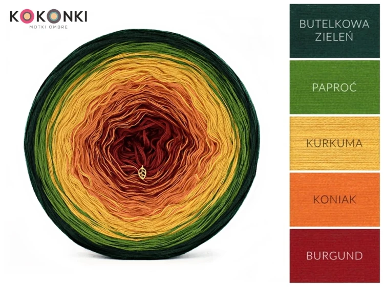 KOKONEK Butelkowa zieleń/paproć/kurkuma/koniak/burgund