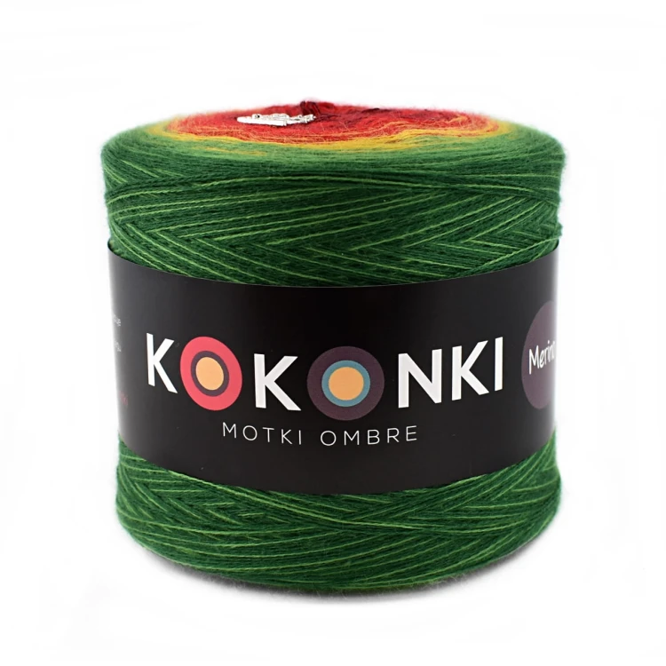 KOKONEK Merino 592 MIX - Malachit/zieleń/złoty/czerwień/bordo