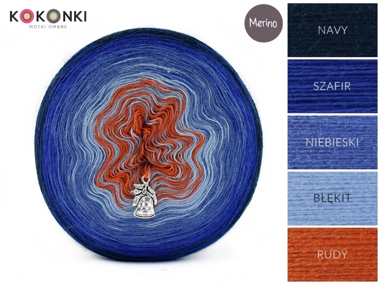 KOKONEK Merino 597 MIX - Navy/szafir/niebieski/błękit/rudy
