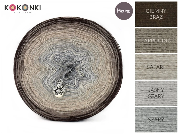 KOKONEK Merino 598 MIX - Ciemny brąz/cappuccino/safari/jasny szary/szary