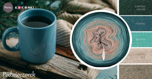 KOKONEK Merino 595 MIX Podwieczorek- Ciemna zieleń/morski/patyna/ciepły beż/ciemny beż