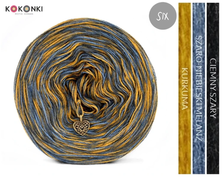 KOKONEK Merino SIX S011 - Ciemny szary/szaro-niebieski melanż/kurkuma