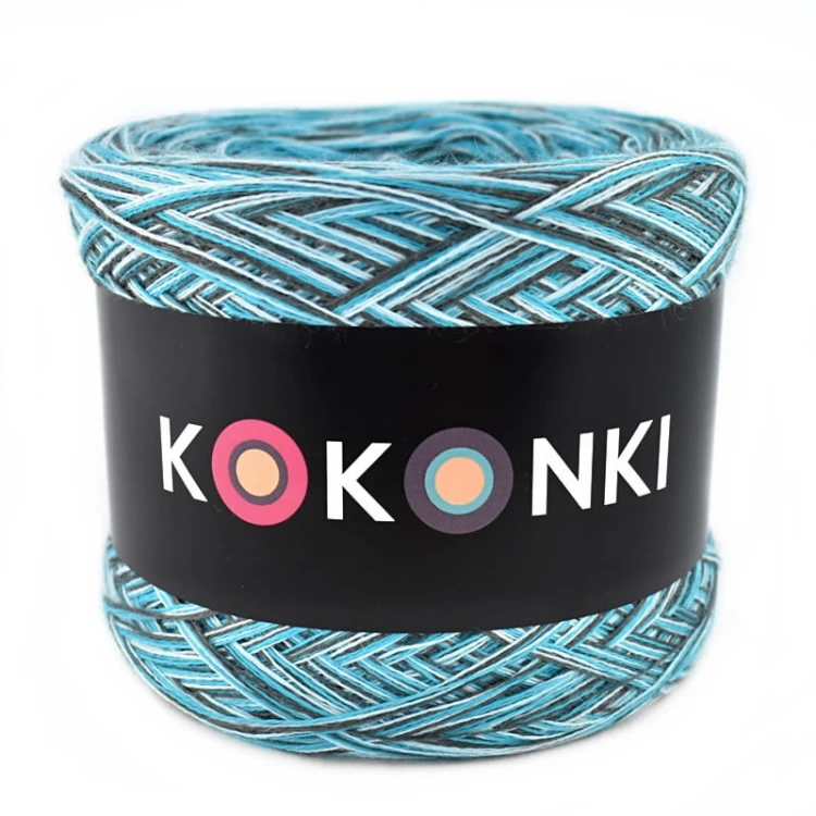KOKONEK Merino SIX S015 - Ciemny szary/turkus/lodowy błękit