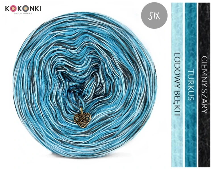 KOKONEK Merino SIX S015 - Ciemny szary/turkus/lodowy błękit