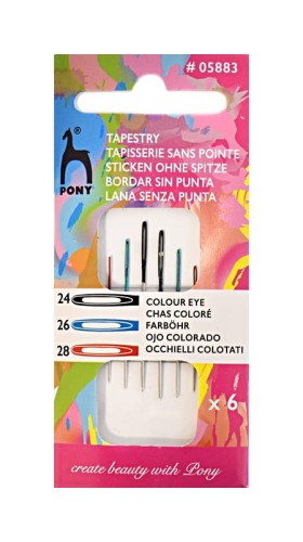 Igły do haftu bez czubka Pony kolorowe nr 24-28 / 6 sztuk / 05883