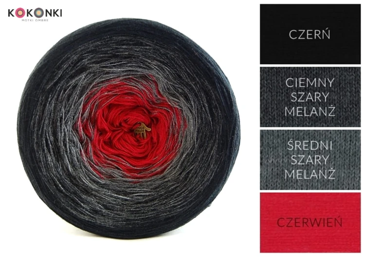 KOKONEK A292 Czerń/ciemny szary melanż/średni szary melanż/czerwień