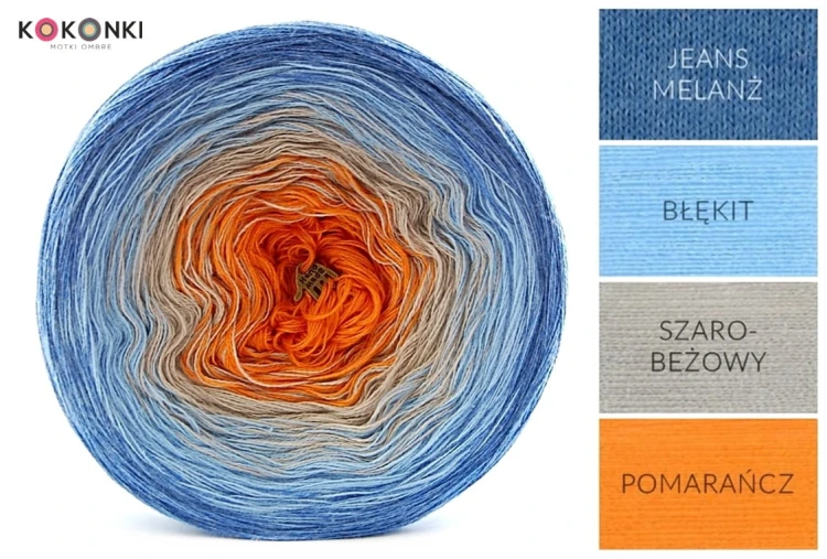 KOKONEK A490 Jeans melanż/błękit/szarobeżowy/pomarańcz
