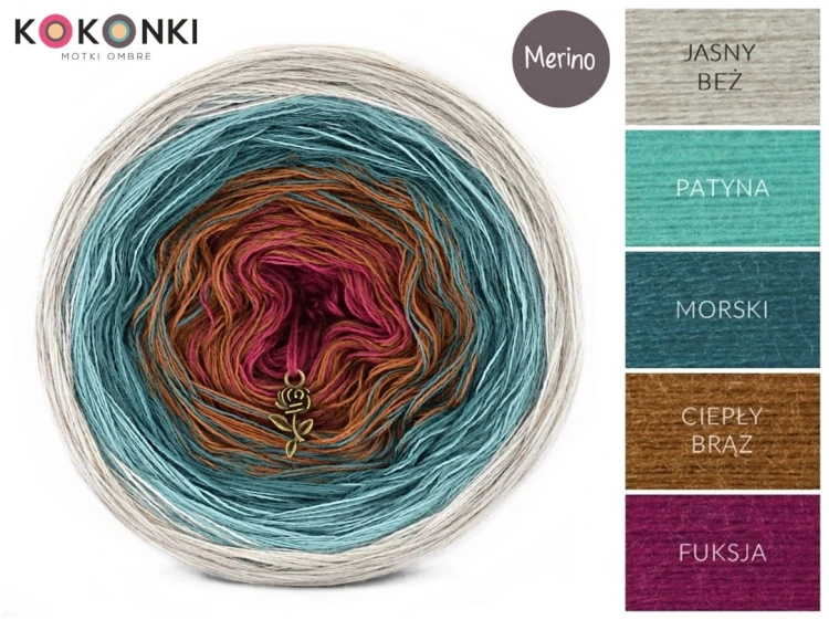 KOKONEK Merino 608 - Jasny beż/patyna/morski/ciepły brąz/fuksja