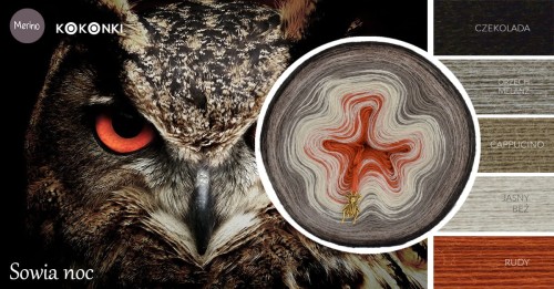 KOKONEK Merino 571 Sowia noc - Czekolada/orzech melanż/cappuccino/jasny beż/rudy