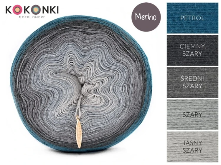 KOKONEK Merino 576 Tajemniczy wzrok - Petrol/ciemny szary/średni szary/szary/jasny szary