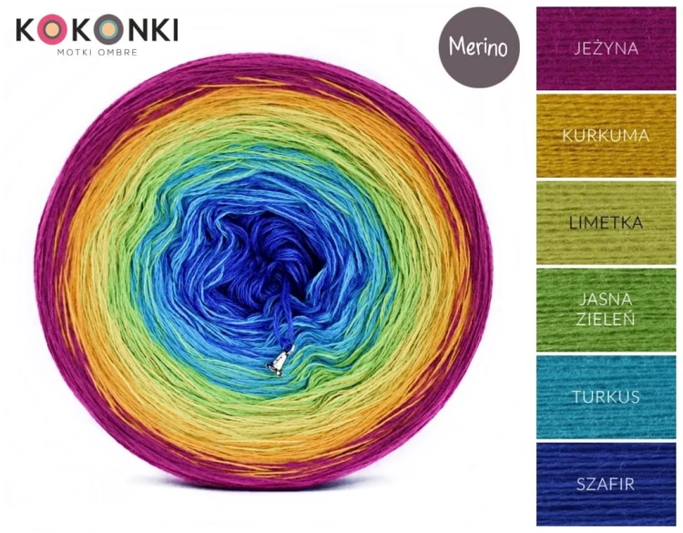 KOKONEK Merino 613 - Jeżyna/kurkuma/limetka/jasna zieleń/turkus/szafir