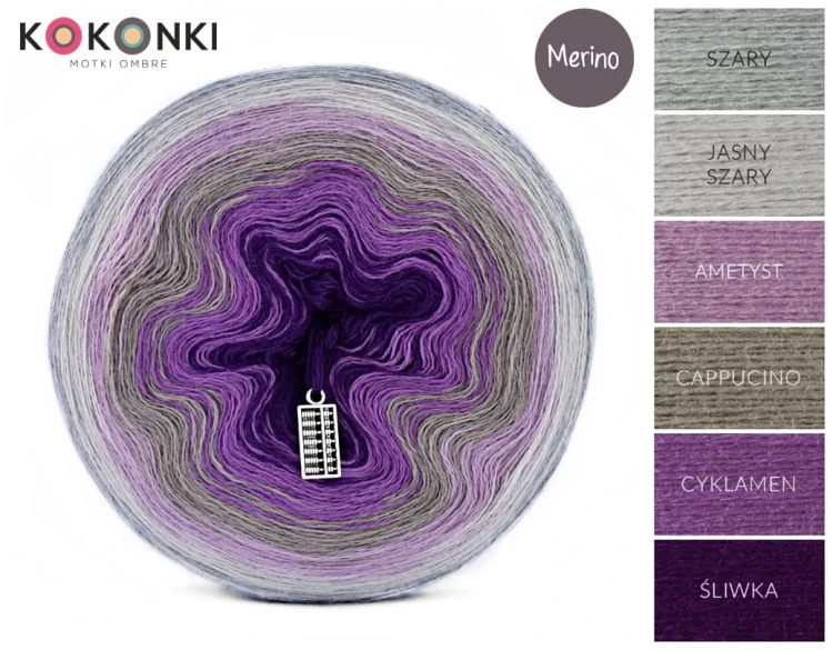 KOKONEK Merino 530 by Margaret - Szary/jasny szary/ametyst/cappuccino/cyklamen/śliwka