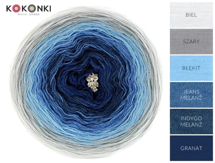 KOKONEK A028 Biel/szary/błękit/jeans melanż/indygo melanż/granat