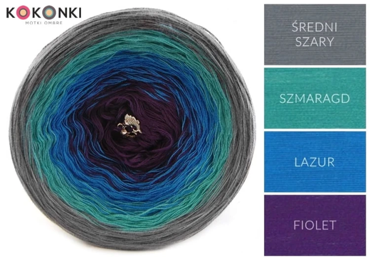 KOKONEK A866 Średni szary/szmaragd/lazur/fiolet