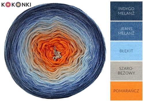 KOKONEK A442 Indygo melanż/jeans melanż/błękit/szarobeżowy/pomarańcz