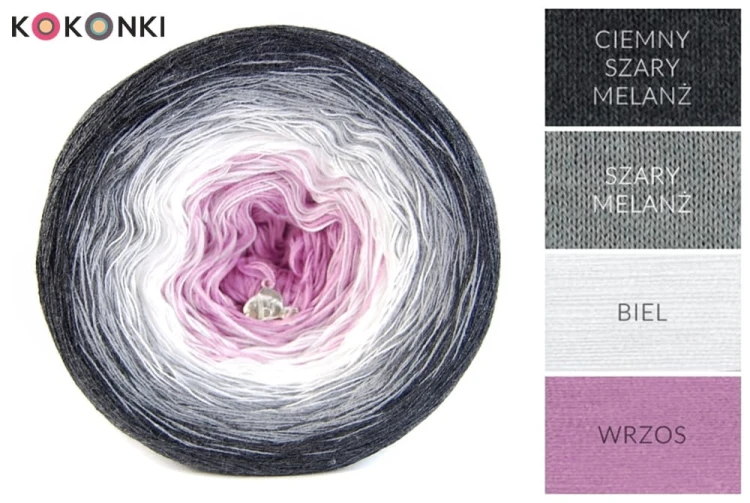 KOKONEK A183 Ciemny szary melanż/szary melanż/biel/wrzos