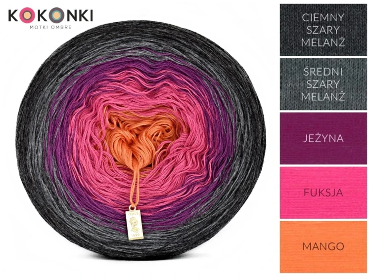 KOKONEK A203 Ciemny szary melanż/średni szary melanż/jeżyna/fuksja/mango