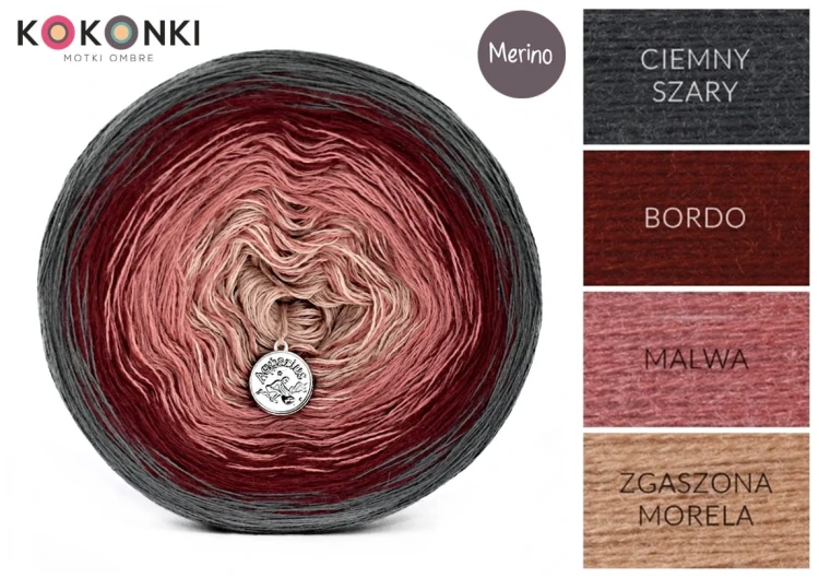 KOKONEK Merino 610 Ciemny szary/bordo/malwa/zgaszona morela