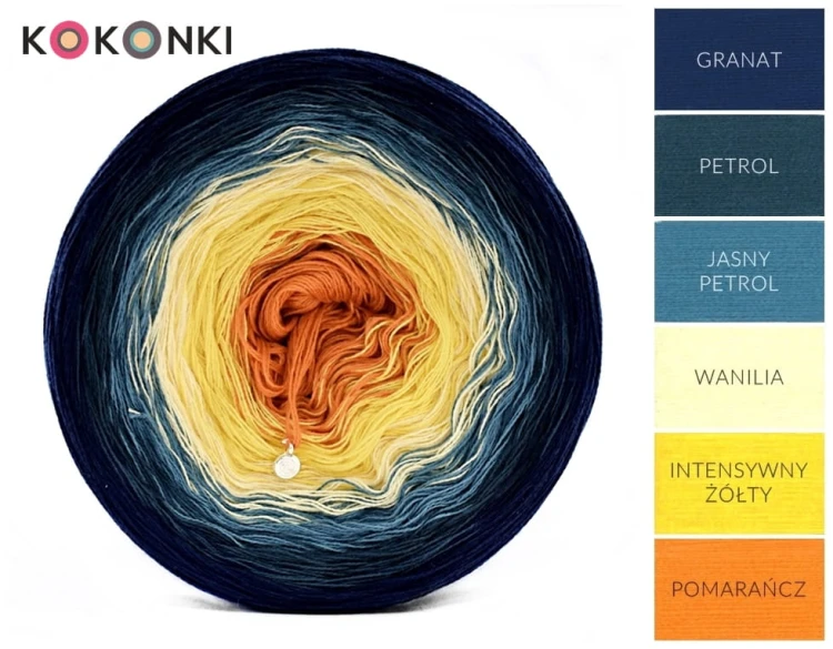 KOKONEK A092 Granat/petrol/jasny petrol/wanilia/intensywny żółty/pomarańcz